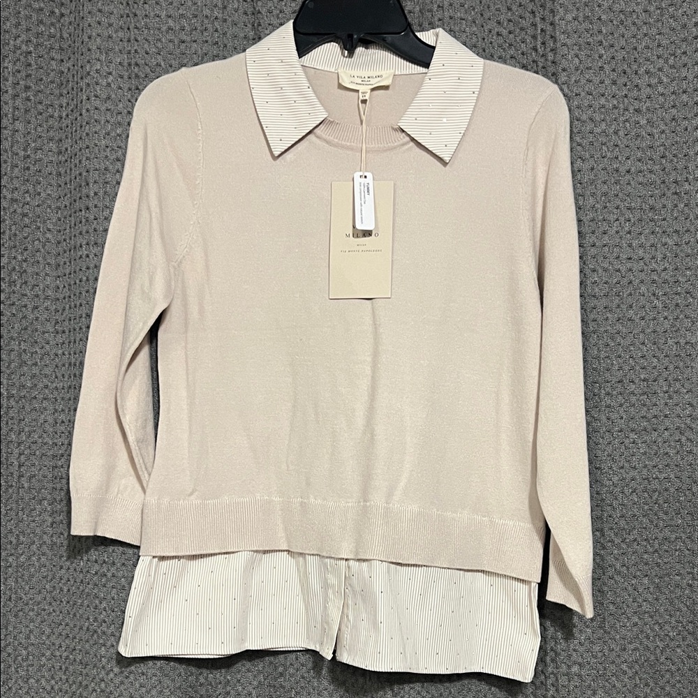 Apricot and cream  Collared -Layered Sweater with silver embellishments.